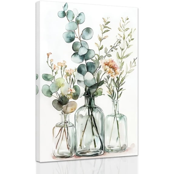 ZHONGYUTONG Bottles and Plants Wall Art Botanical Bathroom Pictures Eucalyptus Canvas Prints Country Kitchen Bedroom Home Decor Framed (12.00" x 18.00")