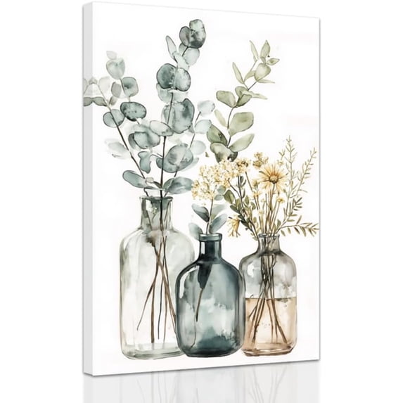 ZHONGYUTONG Bottles and Plants Wall Art Botanical Bathroom Pictures Eucalyptus Canvas Prints Country Kitchen Bedroom Home Decor Framed (20.00" x 30.00")
