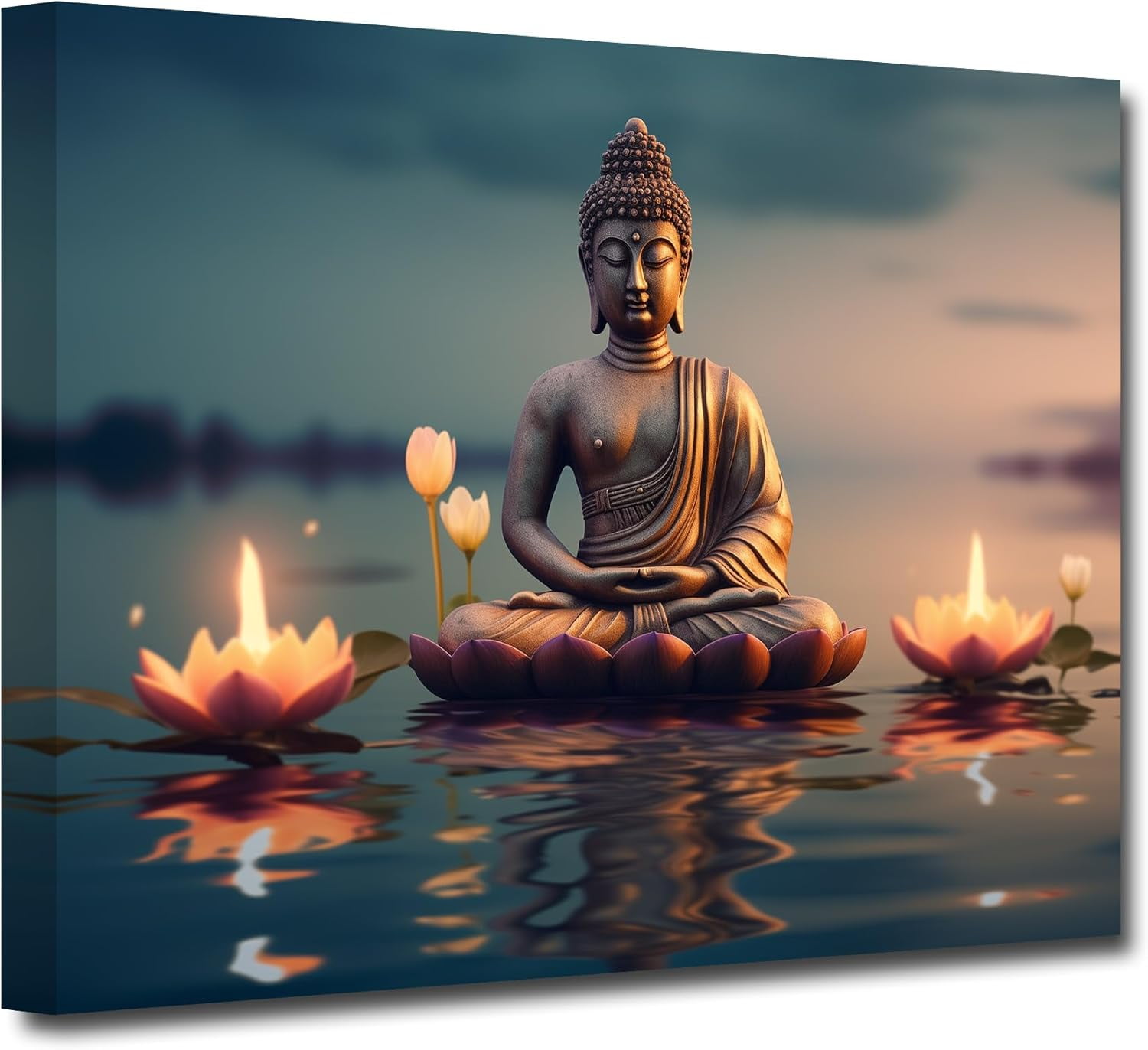 ZHONGYUTONG Buddha Canvas Wall Art Buddha Statue Painting Lotus Flowers ...