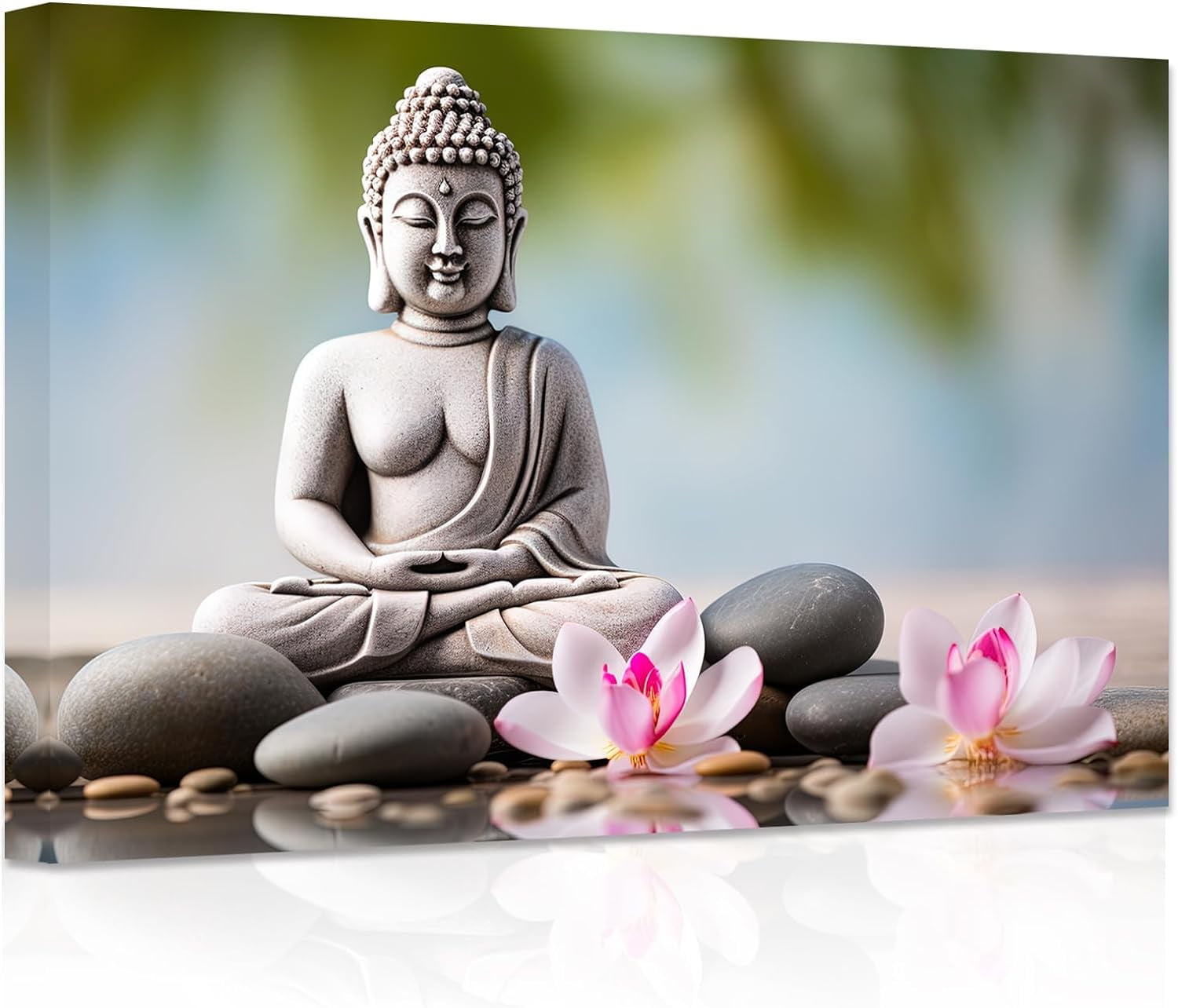 ZHONGYUTONG Buddha Canvas Wall Art Lotus Flowers Zen Stone Pictures Spa ...