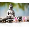 thumbnail image 1 of ZHONGYUTONG Buddha Canvas Wall Art Lotus Flowers Zen Stone Pictures Spa Painting Prints Office Decor for Spiritual Meditation Yoga Room Framed (12.00" x 18.00"), 1 of 6
