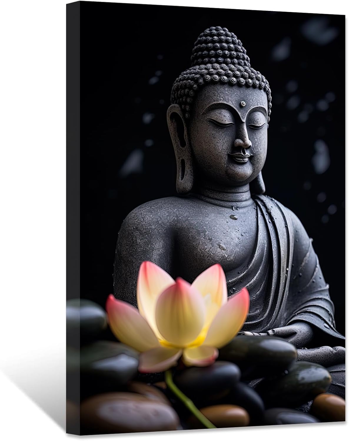 ZHONGYUTONG Buddha Canvas Wall Art Lotus Flowers Zen Stone Pictures Spa ...
