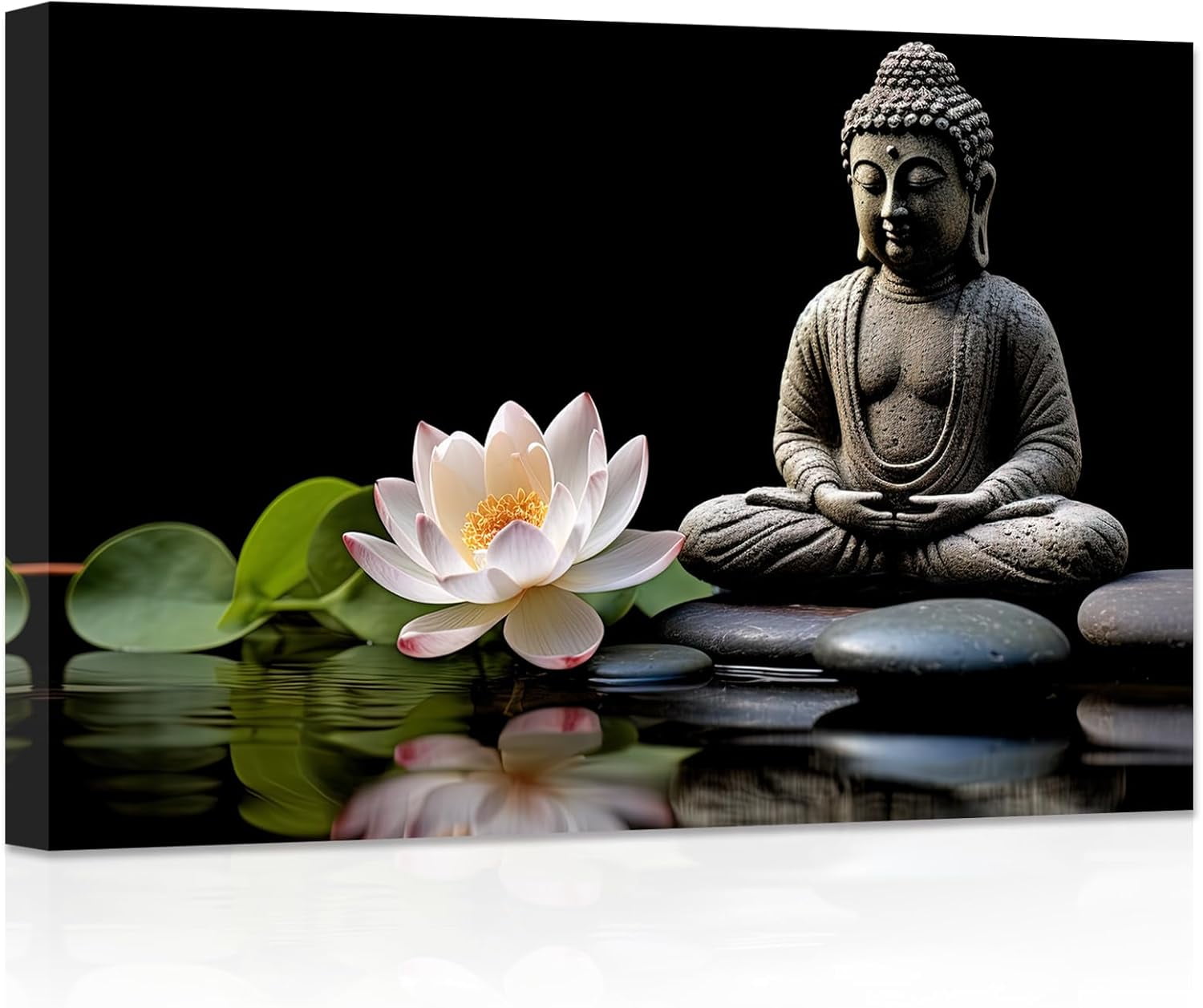 ZHONGYUTONG Buddha Canvas Wall Art Lotus Flowers Zen Stone Pictures Spa ...