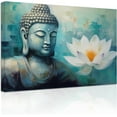 thumbnail image 1 of ZHONGYUTONG Buddha Painting Wall Art Teal Buddha with Lotus Flowers Canvas Prints Spa Artwork Zen Decor for Spiritual Meditation Yoga Room Framed (12.00" x 18.00"), 1 of 6