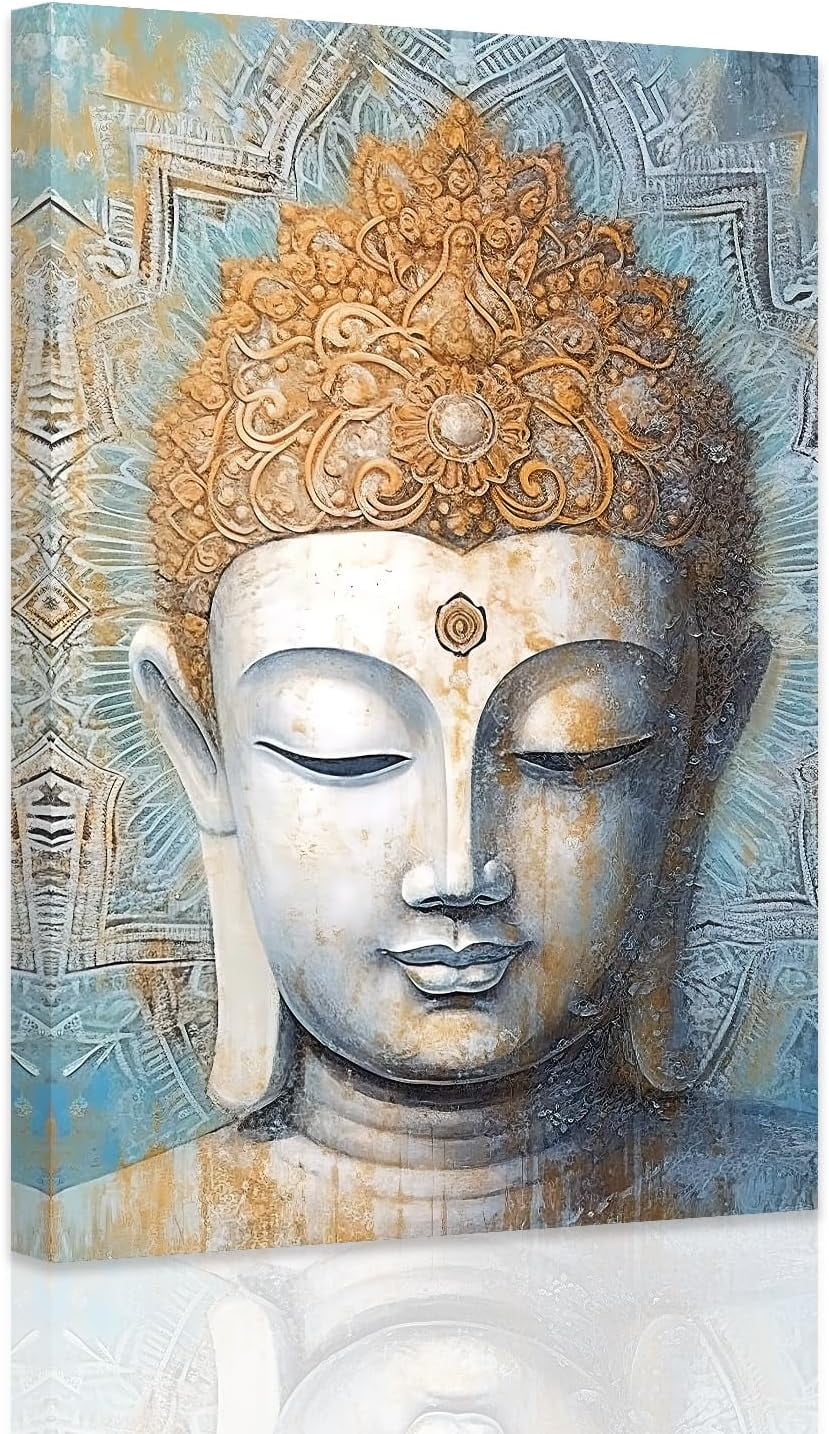 ZHONGYUTONG Buddha Wall Art Blue Zen Spiritual Picture Buddhist Canvas ...