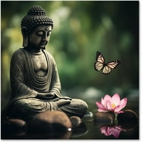 ZHONGYUTONG Buddha Wall Art Butterfly Lotus Flower Zen Stone Painting Canvas Prints Spa Artwork Office Decor for Spiritual Meditation Yoga Room Framed (12.00" x 12.00")