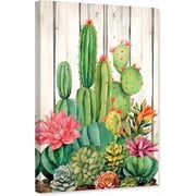 ZHONGYUTONG Cactus Canvas Wall Art Desert Botanical Painting Succulent Spiny Flower Picture Mexican Artwork Home Decor Framed 12.00" x 18.00"