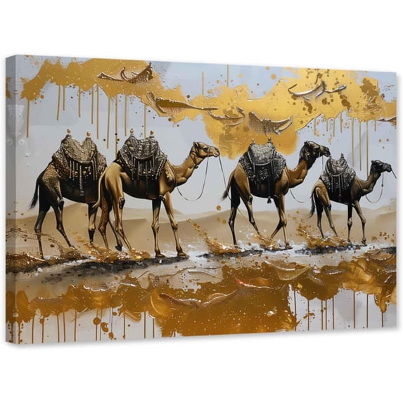 ZHONGYUTONG Camel Canvas Wall Art Desert Animal Pictures Wildlife Painting Country Farm Poster for Kitchen Living Room Decor Framed (12.00" x 18.00")