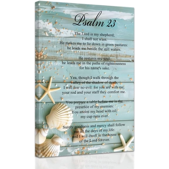 ZHONGYUTONG Christian Canvas Wall Art Psalm 23 Pictures Coastal Beach Wall Decor Scripture Bible Verses Prints Inspirational Poster for Home Framed (12.00" x 18.00")