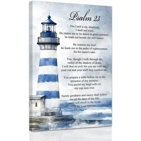 ZHONGYUTONG Christian Canvas Wall Art Psalm 23 Pictures Coastal Beach Wall Decor Scripture Bible Verses Prints Inspirational Poster for Home Framed (12.00" x 18.00")