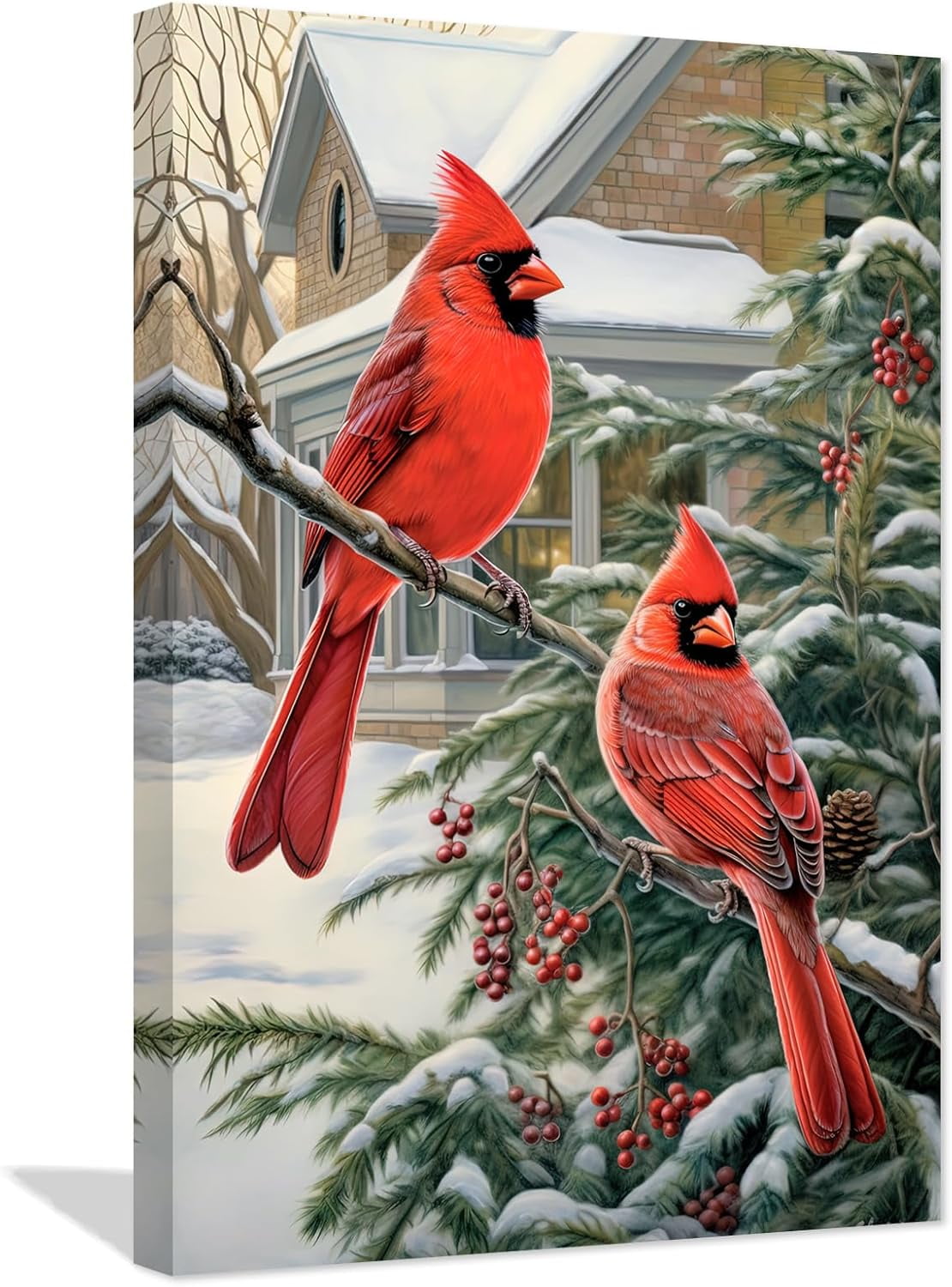 ZHONGYUTONG Christmas Canvas Wall Art Cardinal Couple on Branch Picture ...