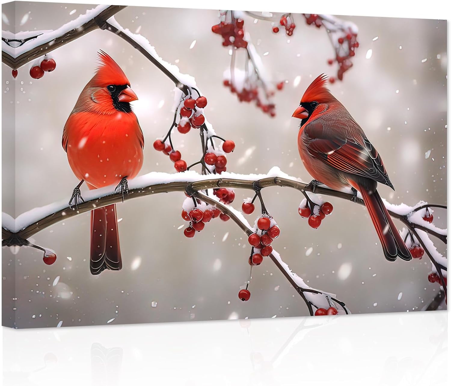 ZHONGYUTONG Christmas Canvas Wall Art Cardinal Couple on Branch Picture ...