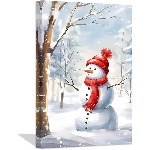 ZHONGYUTONG Christmas Canvas Wall Art Cute Snowman Poster Prints Country Winter Forest Snow Scene Picture Christmas Artwork Home Decor Ready to Hang (12.00" x 18.00")