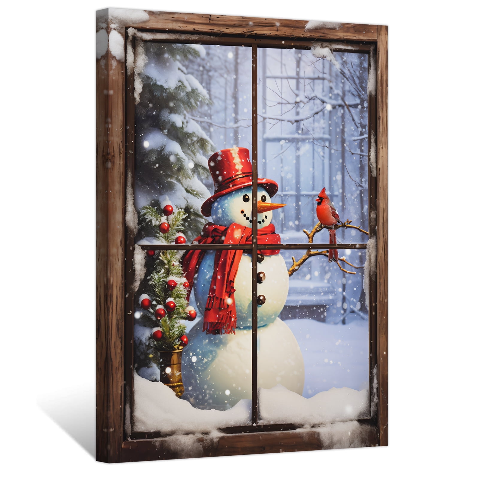 ZHONGYUTONG Christmas Canvas Wall Art Snowman and Cardinal Picture ...