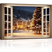 ZHONGYUTONG Christmas Canvas Wall Art Winter Snow Scene Picture Prints Window View Poster 12"x18"