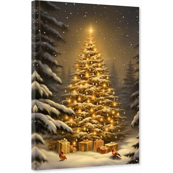 ZHONGYUTONG Christmas Tree Canvas Wall Art Snow Pine Tree Pictures Winter Scenes Painting Poster for Xmas Festive Home Decor Framed (12.00" x 18.00")