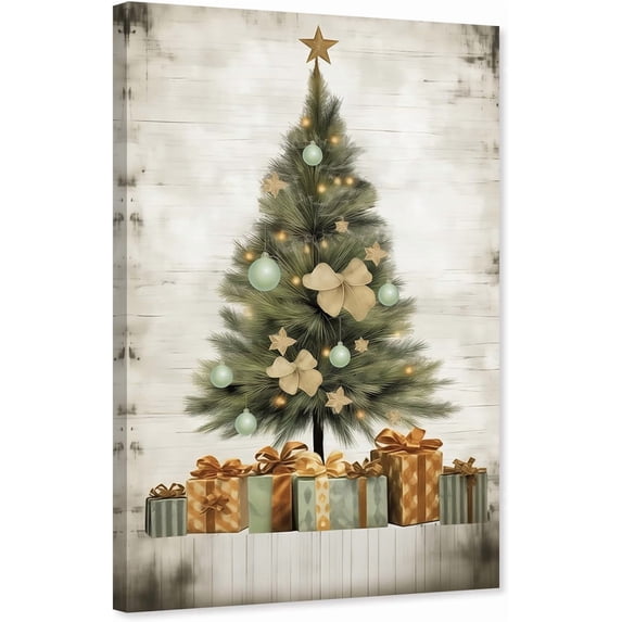 ZHONGYUTONG Christmas Tree Canvas Wall Art Snow Pine Tree Pictures Winter Scenes Painting Poster for Xmas Festive Home Decor Framed (24.00" x 36.00")