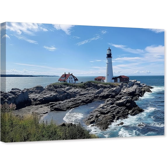 ZHONGYUTONG Coastal Wall Art Seascape Canvas Lighthouse Pictures Wall Decor Coastal Landscape Painting for Living Room Decor Framed (12.00" x 18.00")