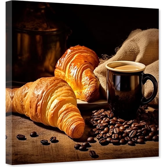 ZHONGYUTONG Coffee Canvas Wall Art Coffee Cup Bean Picture Kitchen Painting Dining Room Decor Artwork Framed (12.00" x 12.00")