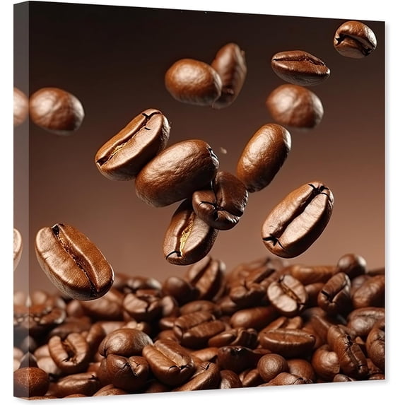 ZHONGYUTONG Coffee Canvas Wall Art Coffee Cup Bean Picture Kitchen Painting Dining Room Decor Artwork Framed (12.00" x 12.00")