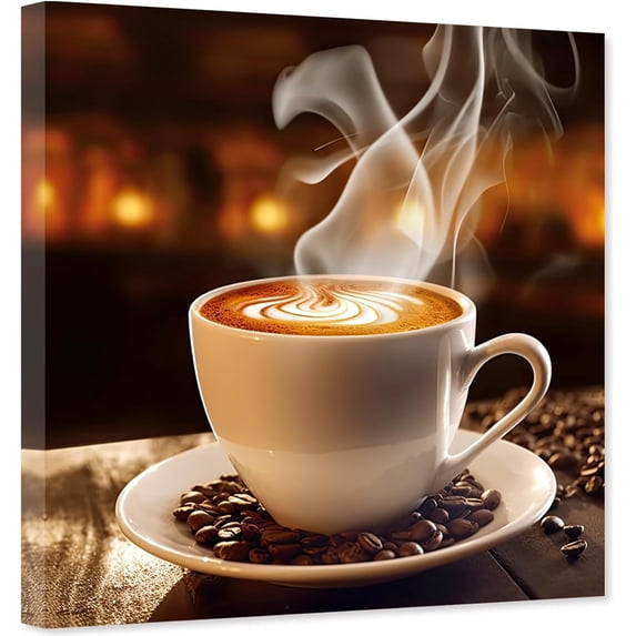 ZHONGYUTONG Coffee Canvas Wall Art Coffee Cup Bean Picture Kitchen Painting Dining Room Decor Artwork Framed (12.00" x 12.00")