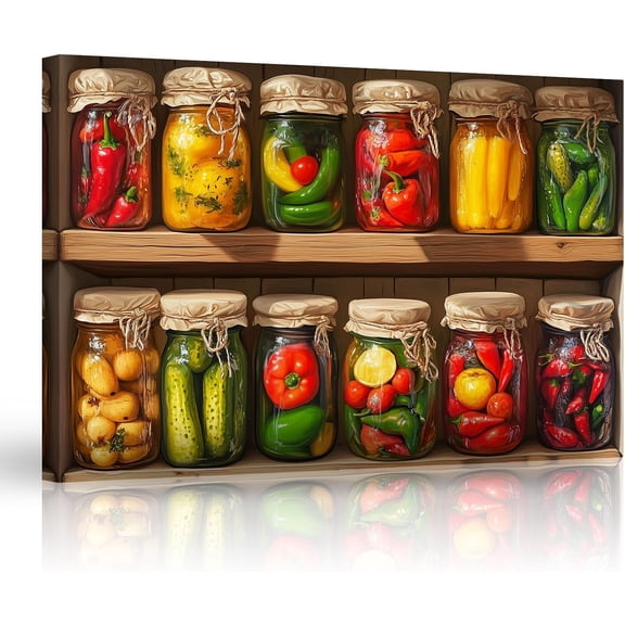 ZHONGYUTONG Colorful Kitchen Canvas Wall Art Farmhouse Spices Food Pictures Prints Vegetables Mason Jar Painting for Dining Room Decor Framed (12.00" x 18.00")