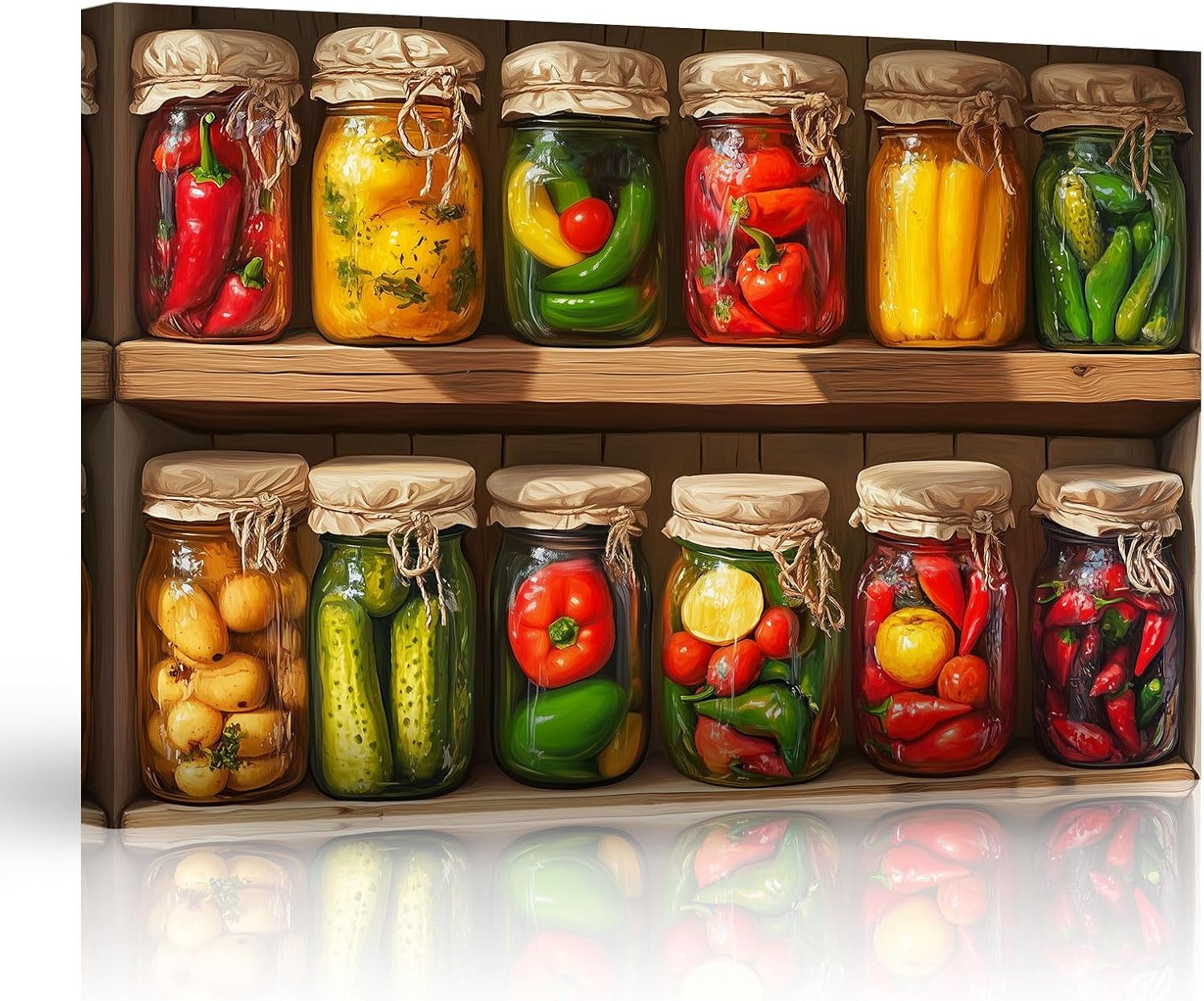 ZHONGYUTONG Colorful Kitchen Canvas Wall Art Farmhouse Spices Food Pictures Prints Vegetables Mason Jar Painting for Dining Room Decor Framed (12.00" x 18.00")