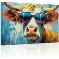 thumbnail image 1 of ZHONGYUTONG Cow Canvas Wall Art Abstract Cow Wearing Glasses Poster Prints Colorful Animals Pictures for Country Kitchen Bathroom Decor Framed (28.00" x 42.00"), 1 of 6