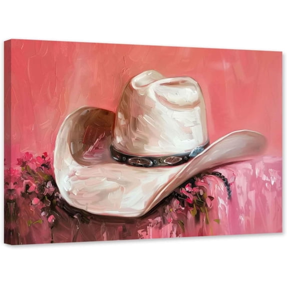ZHONGYUTONG Cowboy Hat Canvas Wall Art Country Western Pictures Vintage Rustic Cowgirl Painting for Farmhouse Bedroom Decor Framed (12.00" x 18.00")