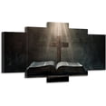 thumbnail image 1 of ZHONGYUTONG Cross Canvas Wall Art 5 Piece Holy Bible and Cross Pictures Christian Religious Painting for Church Prayer Room Decor Framed (16x24inx2pcs 16x32inx2pcs 16x40inx1pcs), 1 of 5
