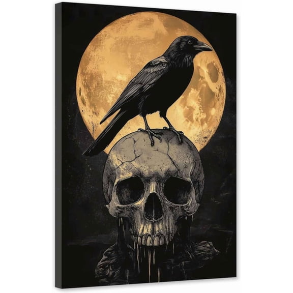 ZHONGYUTONG Crow Canvas Wall Art Vintage Halloween Pictures Wall Decor Black Raven Gothic Painting for Bedroom Living Room Decor Framed (12.00" x 18.00")