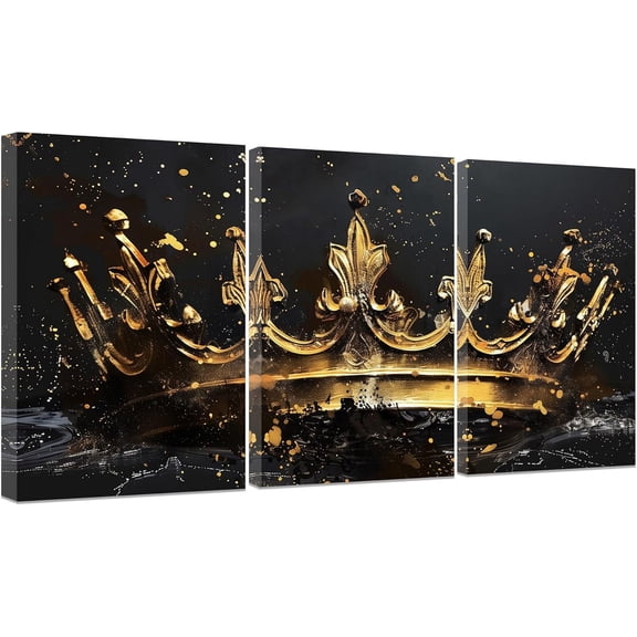 ZHONGYUTONG Crown Wall Art 3 Piece Black Gold Wall Decor Black King Pictures African American Coronation Painting Inspirational Art Framed Gifts for Man Boy (11.00" x 14.00" x 3PCS)