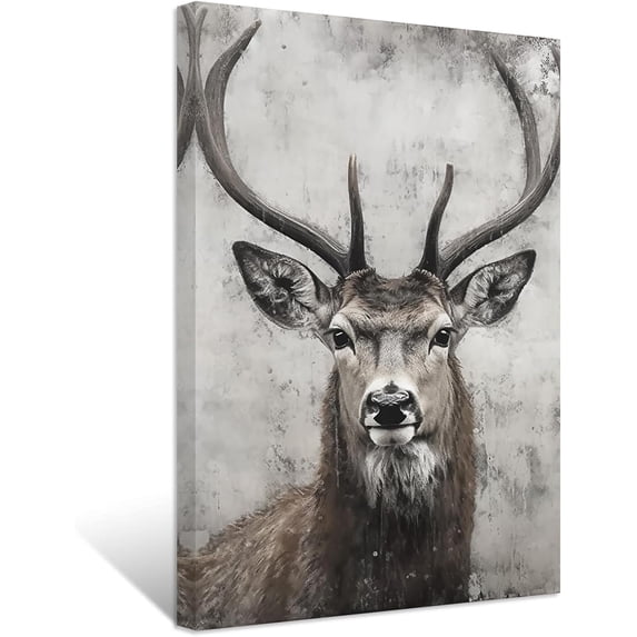 ZHONGYUTONG Deer Canvas Wall Art Elk Head Paintings Abstract Vintage Animal Picture Prints Hunting Artwork Home Decor Framed (16.00" x 24.00")