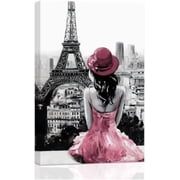 ZHONGYUTONG Eiffel Tower Wall Art Paris Canvas Prints Girls Room Wall Decor Black and White Painting Women Pictures for Bedroom Girly Apartment Dorm Decor Framed 12.00" x 18.00"