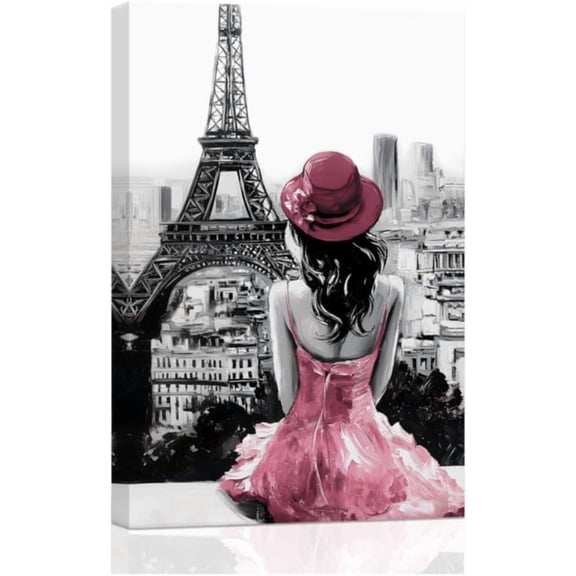ZHONGYUTONG Eiffel Tower Wall Art Paris Canvas Prints Girls Room Wall Decor Black and White Painting Women Pictures for Bedroom Girly Apartment Dorm Decor Framed (12.00" x 18.00")