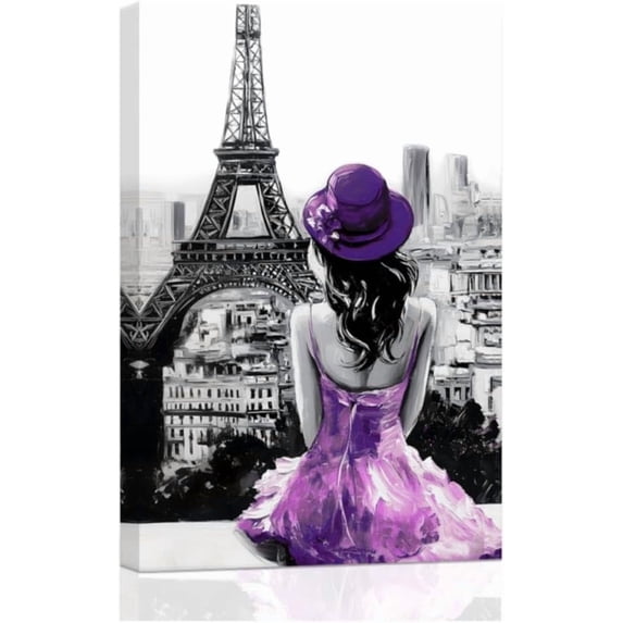 ZHONGYUTONG Eiffel Tower Wall Art Paris Canvas Prints Girls Room Wall Decor Black and White Painting Women Pictures for Bedroom Girly Apartment Dorm Decor Framed (12.00" x 18.00")