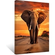 ZHONGYUTONG Elephant Canvas Wall Art African Wild Animal Painting Prints Sunset Forest Elephant Pictures Office Wall Decor Framed 12.00" x 18.00" Multiple Sizes Available