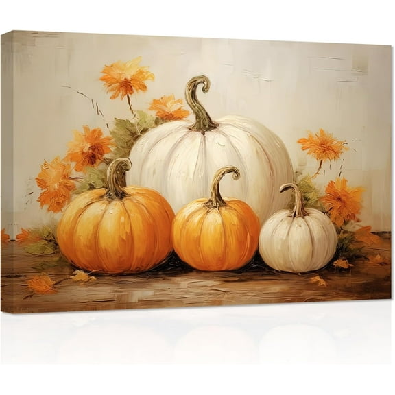 ZHONGYUTONG Fall Canvas Wall Art Autumn Pumpkin and Flowers Paintings Prints Vintage Farmhouse Pictures Thanksgiving Home Decor (12.00" x 18.00")