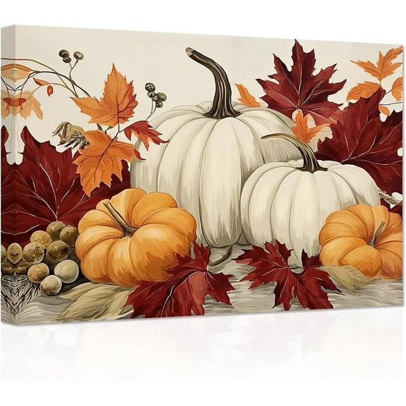 ZHONGYUTONG Fall Canvas Wall Art Autumn Pumpkin and Maple Leaf Paintings Prints Vintage Farmhouse Pictures Thanksgiving Home Decor (20.00" x 30.00")