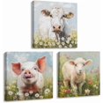 thumbnail image 1 of ZHONGYUTONG Farm Animal Wall Art 3 Piece Wall Decor Animals In Wildflowers Pictures Cute Lamb Pig Cow Painting Canvas Prints Kid Room Home Decor Framed (10.00" x 10.00" x 3PCS), 1 of 5