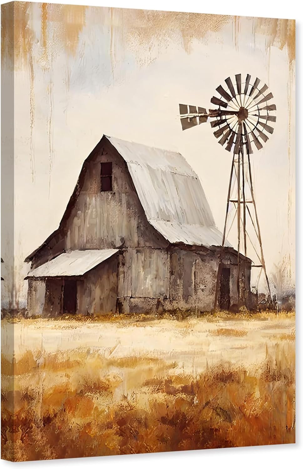 ZHONGYUTONG Farmhouse Barn Canvas Wall Art Rustic Windmill Picture Print Vintage Country Painting for Bedroom Decor Framed (12.00" x 18.00")