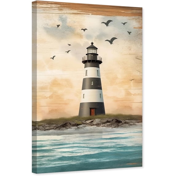 ZHONGYUTONG Farmhouse Canvas Wall Art Rustic Lighthouse Pictures Print Country Black White Tower Painting for Bedroom Decor Framed (12.00" x 18.00")