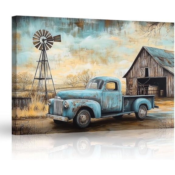 ZHONGYUTONG Farmhouse Truck Canvas Wall Art Rustic Old Barn Pictures Farm Truck Prints Vintage Country Painting for Living Room Decor Framed (20.00" x 30.00")