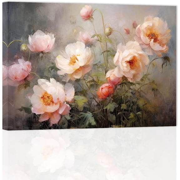 ZHONGYUTONG Flower Canvas Wall Art Abstract Pink Floral Painting Prints Elegant Blooming Botanical Pictures Vintage Artwork Home Decor Framed (24.00" x 36.00")