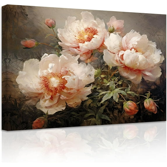 ZHONGYUTONG Flower Canvas Wall Art Abstract Pink Floral Painting Prints Elegant Blooming Botanical Pictures Vintage Artwork Home Decor Framed (28.00" x 42.00")