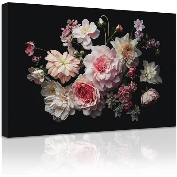 ZHONGYUTONG Flower Canvas Wall Art Vintage Classic Floral Painting Prints Elegant Blooming Flowers Pictures Botanical Artwork Home Decor Framed (12.00" x 18.00")