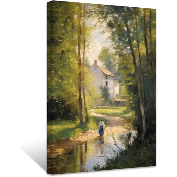 ZHONGYUTONG French Country Canvas Wall Art Farmhouse House Picture Prints Rustic Landscape Artwork Home Decor for Living Room Framed (12.00" x 18.00")