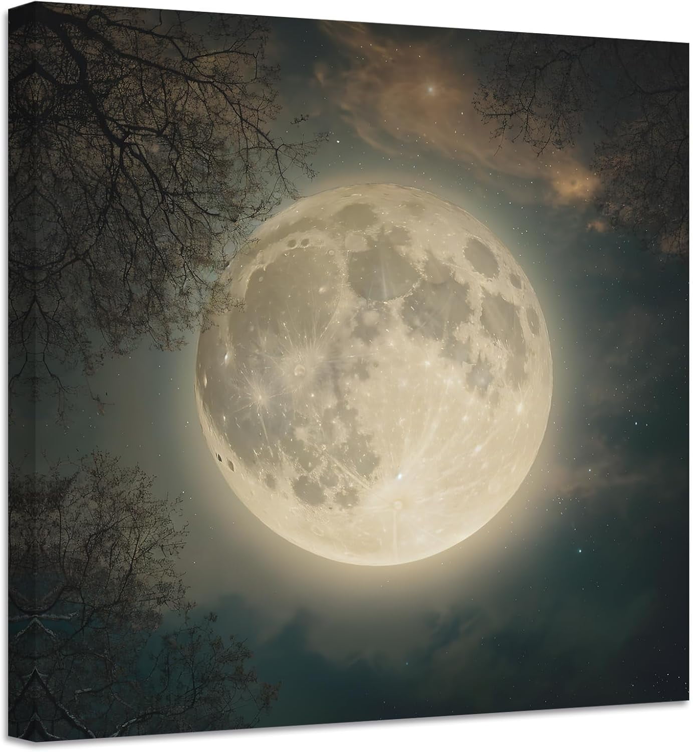 ZHONGYUTONG Full Moon Painting Canvas Wall Art Moon in Night Picture ...