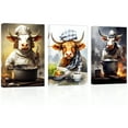 thumbnail image 1 of ZHONGYUTONG Funny Animal Canvas Wall Art 3 Pieces Cute Cow Cooking Food Poster Prints Artwork for Restaurant Kitchen Dining Room Decor Framed (16.00" x 24.00" x 3PCS), 1 of 6