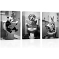thumbnail image 1 of ZHONGYUTONG Funny Bathroom Animal Wall Art 3 Pieces Cute Panda Dog Rabbit Reading Newspaper on Toilet Poster Black White Canvas Prints for Rustic Restroom Framed (11.00" x 14.00" x 3PCS), 1 of 7